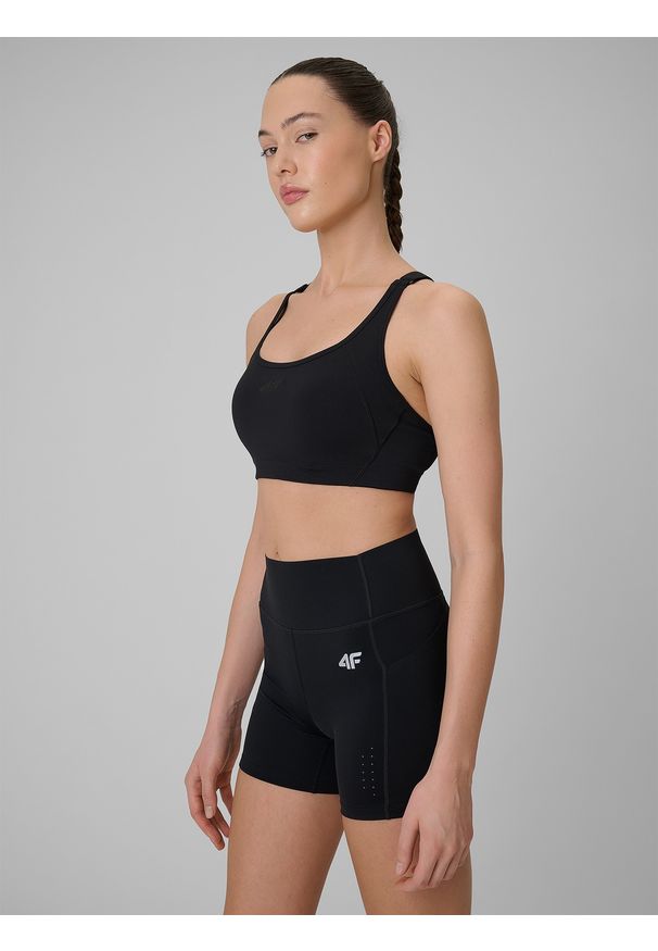 4f - 4F Biustonosz treningowy ze średnim wsparciem damski - czarny XS. Kolor: czarny. Materiał: guma. Sport: joga i pilates, fitness