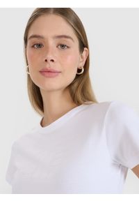 4f - 4F T-shirt slim z nadrukiem damski - biały XXL. Okazja: na co dzień. Kolor: biały. Materiał: dzianina, bawełna, jersey, materiał, elastan. Wzór: nadruk. Styl: klasyczny, sportowy, casual