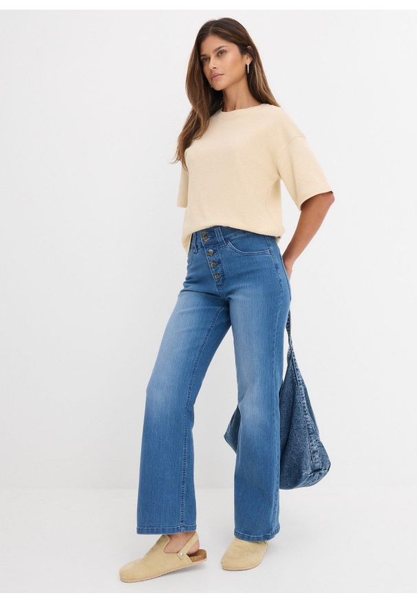 bonprix - Dżinsy ze stretchem z wysokim stanem, straight. Stan: podwyższony. Kolor: niebieski