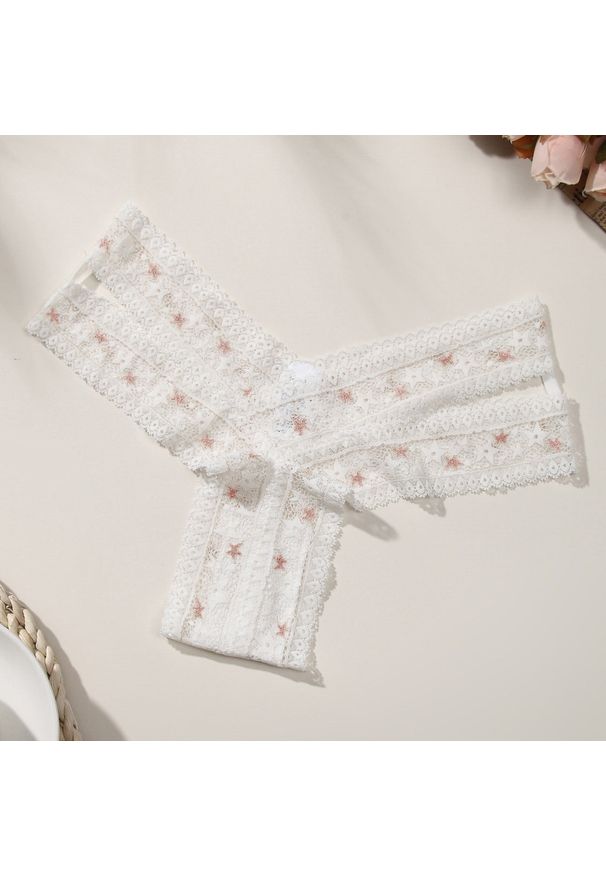 Intica - Koronkowe majtki z podwójną gumką dla optymalnego wsparcia Hrissoula. Kolor: biały. Materiał: koronka. Wzór: koronka