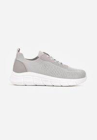Born2be - Szare Dzianinowe Sneakersy na Grubej Podeszwie ze Żłobieniami Enolora. Okazja: na co dzień, na spacer. Kolor: szary. Materiał: dzianina. Szerokość cholewki: normalna. Sport: turystyka piesza, fitness #7