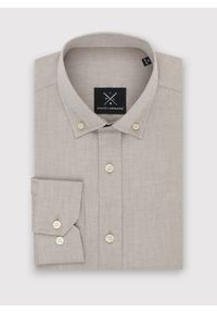 Pako Lorente - PAKO LORENTE – Gładka koszula męska beżowa długi rękaw. Okazja: na co dzień. Kolor: beżowy, zielony. Materiał: bawełna. Długość rękawa: długi rękaw. Długość: długie. Wzór: gładki. Styl: casual #3