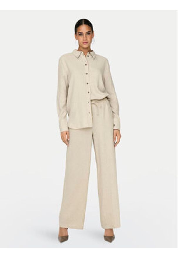 JDY Koszula Say 15318364 Beżowy Loose Fit. Kolor: beżowy. Materiał: len, wiskoza