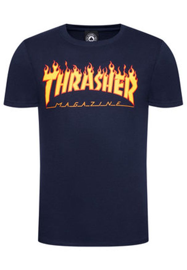 Thrasher T-Shirt Flame Granatowy Regular Fit. Kolor: niebieski. Materiał: bawełna
