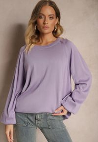 Renee - Fioletowy Sweter Oversize Ozdobiony Szerokimi Ściągaczami Anittia. Okazja: na co dzień. Kolor: fioletowy. Materiał: jeans. Wzór: aplikacja. Styl: klasyczny, casual #5