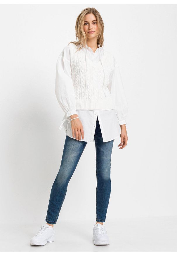 bonprix - Dżinsy Skinny, mid waist, krótsze nogawki. Kolor: niebieski. Długość: krótkie