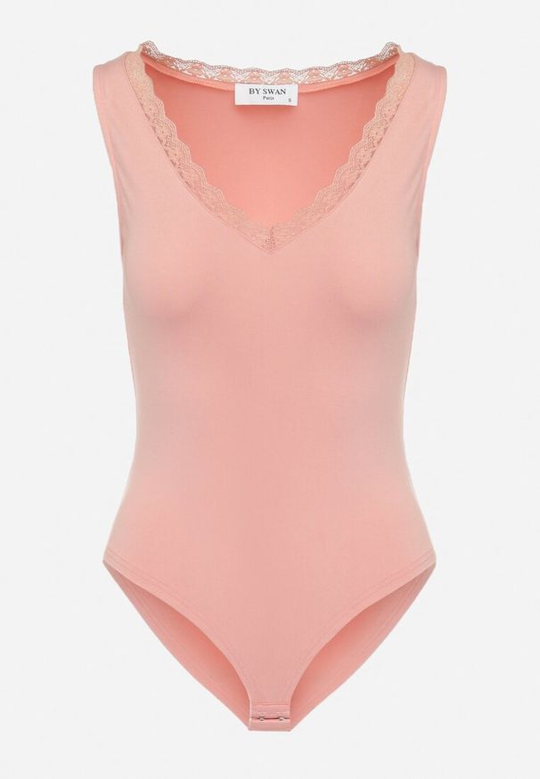 Born2be - Różowe Body Bieliźniane z Koronką Wokół Trójkątnego Dekoltu Virnea. Kolor: różowy. Materiał: koronka. Długość rękawa: bez rękawów. Wzór: koronka