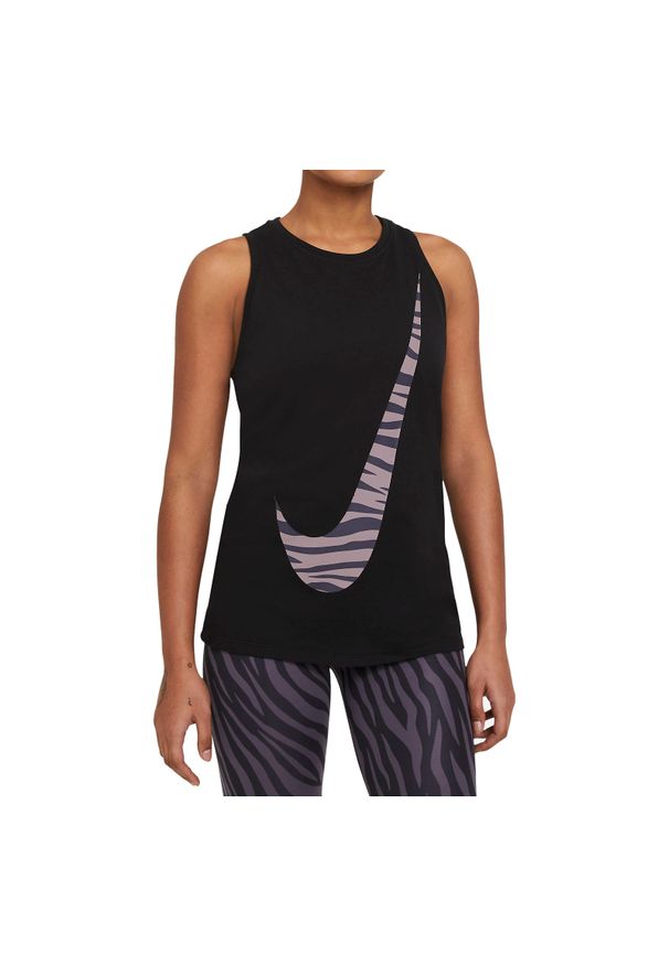 Koszulka damska Nike Dri-FIT Icon Clash DB9799. Materiał: materiał, poliester, bawełna. Technologia: Dri-Fit (Nike). Wzór: gładki, nadruk, motyw zwierzęcy. Sport: fitness