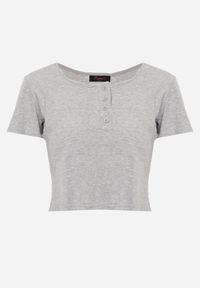 Renee - Szary Top z Bawełny Ozdobiony Guzikami przy Dekolcie Nediva. Okazja: na co dzień. Kolor: szary. Materiał: bawełna. Wzór: aplikacja. Styl: casual #4