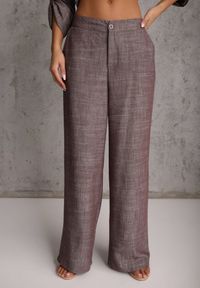 Renee - Brązowy Komplet z Wiskozą Bawełną i Lnem Wiązana Koszula i Szerokie Spodnie Ravisela. Kolor: brązowy. Materiał: wiskoza, bawełna, len #5