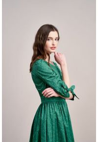 Marie Zélie - Sukienka Odette Idella zielona. Kolor: zielony. Materiał: bawełna, satyna, skóra, materiał #2