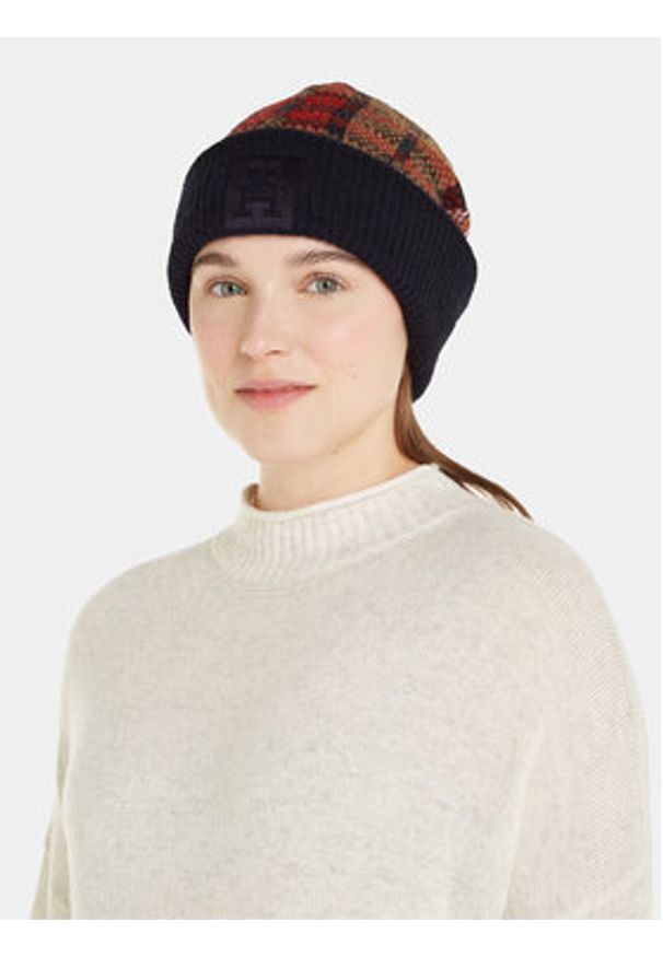 TOMMY HILFIGER - Tommy Hilfiger Czapka Tommy Check Beanie AW0AW15315 Granatowy. Kolor: niebieski. Materiał: wełna, syntetyk