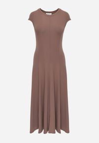 Renee - Brązowa Sukienka z Bawełny o Rozkloszowanym Kroju z Dzianiny Portulaca. Okazja: na co dzień. Kolor: brązowy. Materiał: bawełna, dzianina. Typ sukienki: proste, rozkloszowane. Styl: casual #6