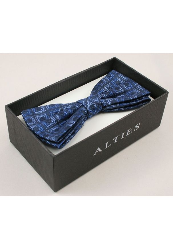 Elegancka Mucha Męska - Alties - Granatowy Wzór. Kolor: niebieski. Styl: elegancki