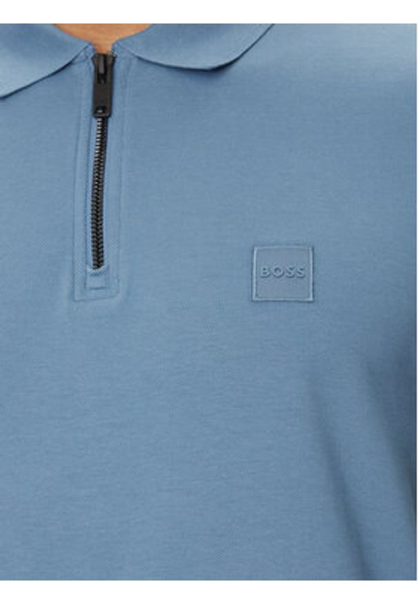 BOSS Polo Passerzip 50537507 Błękitny Slim Fit. Typ kołnierza: polo. Kolor: niebieski. Materiał: bawełna