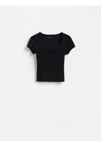 Reserved - T-shirt slim fit z modalem - czarny. Kolor: czarny. Materiał: dzianina #1