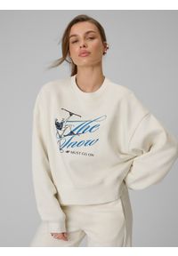 4f - 4F Bluza dresowa loose bez kaptura damska - beżowa L. Okazja: na co dzień. Typ kołnierza: bez kaptura. Kolor: beżowy. Materiał: dresówka. Styl: casual #1