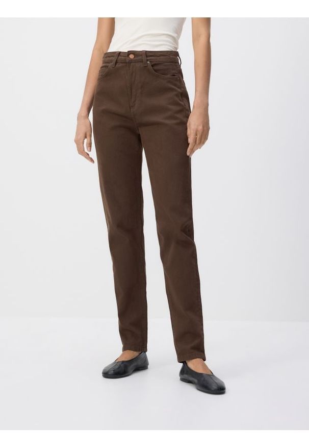 Reserved - Jeansy mom fit z dłuższą nogawką - dark grey jeans. Długość: długie