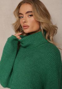 Renee - Zielony Golf Oversize Malia. Okazja: na co dzień. Typ kołnierza: golf. Kolor: zielony. Materiał: jeans, dzianina, wiskoza, skóra. Długość rękawa: długi rękaw. Długość: długie. Wzór: prążki, ze splotem. Styl: casual, klasyczny