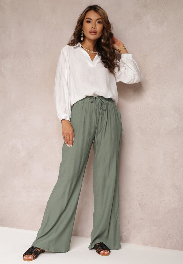 Renee - Ciemnozielone Spodnie Materiałowe z Marszczoną Gumką Pimpernel. Kolor: zielony. Materiał: materiał