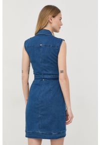 Morgan sukienka jeansowa kolor granatowy mini dopasowana. Kolor: niebieski. Materiał: jeans. Długość: mini