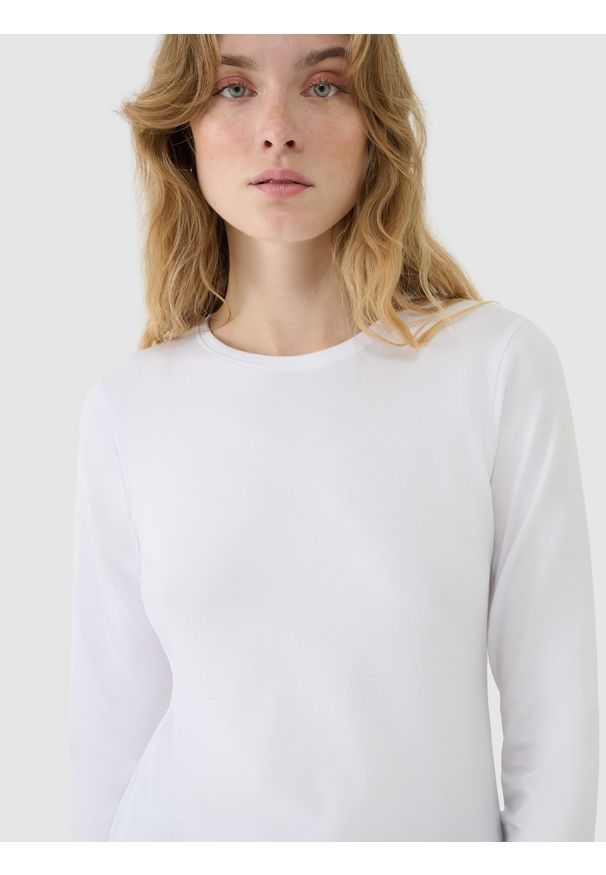 4f - 4F Longsleeve slim gładki damski - biały XXL. Okazja: na co dzień. Kolor: biały. Materiał: jersey, elastan, dzianina, bawełna, materiał. Długość rękawa: długi rękaw. Długość: długie. Wzór: gładki. Styl: sportowy, casual