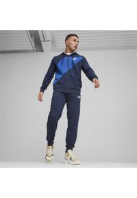 Dres Puma Power Tracksuit, Mężczyźni. Kolor: niebieski. Materiał: dresówka