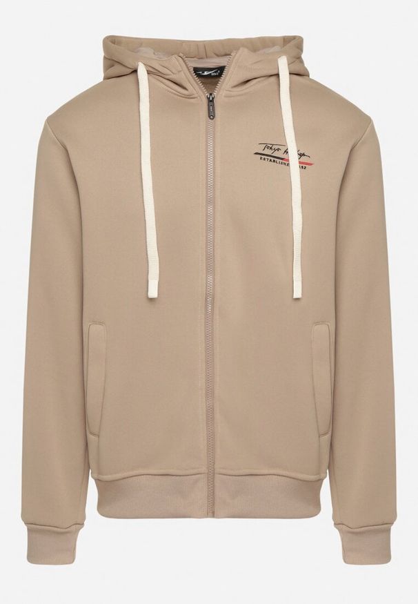 Born2be - Ciemnobeżowa Klasyczna Bluza z Bawełną na Suwak z Kapturem Wykończona Polarem i Ściągaczem Sadela. Okazja: na co dzień. Typ kołnierza: kaptur. Kolor: beżowy. Materiał: bawełna, polar. Długość rękawa: długi rękaw. Długość: długie. Styl: klasyczny