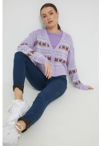 Noisy may - Noisy May kardigan damski kolor fioletowy lekki. Kolor: fioletowy. Materiał: dzianina #3