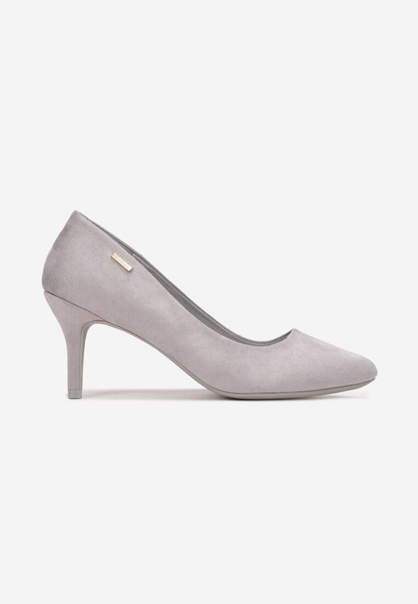 Renee - Szare Czółenka Pherinca. Zapięcie: bez zapięcia. Kolor: szary. Szerokość cholewki: normalna. Wzór: gładki, aplikacja. Obcas: na obcasie. Styl: elegancki. Wysokość obcasa: średni