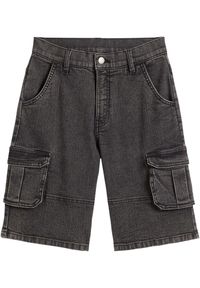 bonprix - Dżinsowe bermudy bojówki o kroju loose fit, z regulowanym paskiem. Kolor: czarny #1
