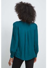 medicine - Medicine bluzka damska kolor turkusowy z aplikacją. Kolor: turkusowy. Materiał: koronka. Długość rękawa: długi rękaw. Długość: długie. Wzór: aplikacja #2