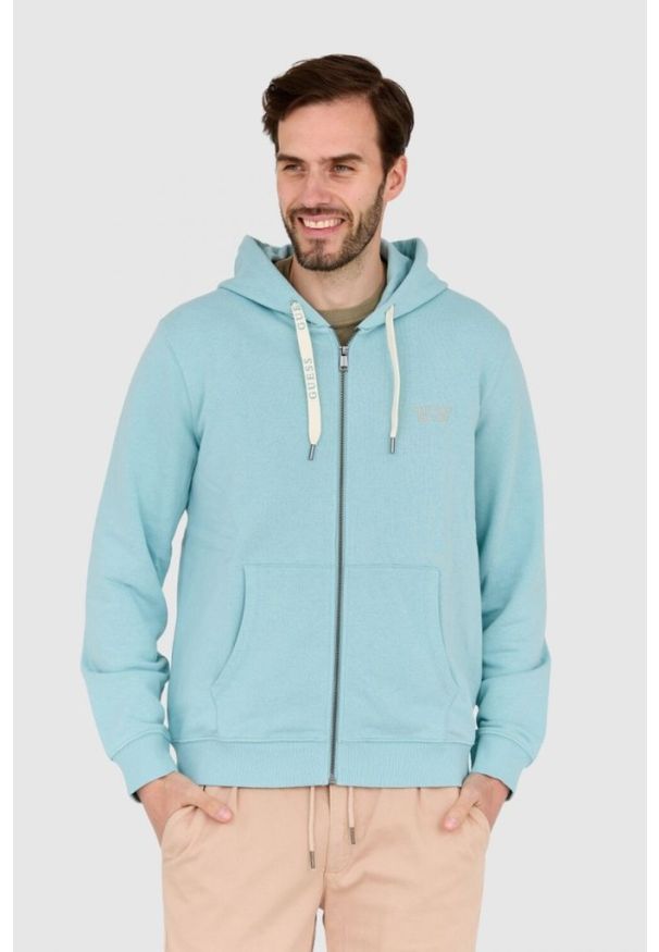 Guess - GUESS Turkusowa męska bluza rozpinana slim fit, Rozmiar XXL. Typ kołnierza: kaptur. Kolor: niebieski