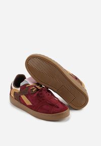 Renee - Bordowe Sneakersy Kultowe Tenisówki z Podwójnymi Sznurówkami Luvitta. Okazja: na co dzień, na spacer. Kolor: czerwony. Materiał: satyna, skóra. Sport: bieganie, turystyka piesza #7