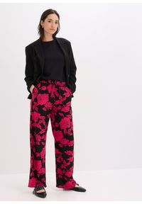bonprix - Spodnie palazzo z lejącej wiskozy. Kolor: czarny. Materiał: wiskoza. Wzór: nadruk. Styl: elegancki #2