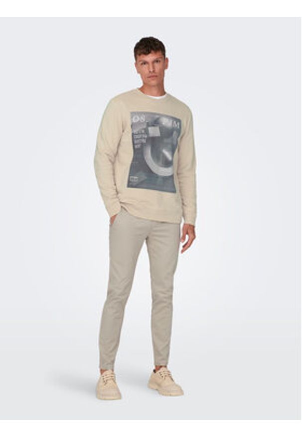 Only & Sons Bluza 22026379 Beżowy Regular Fit. Kolor: beżowy. Materiał: bawełna