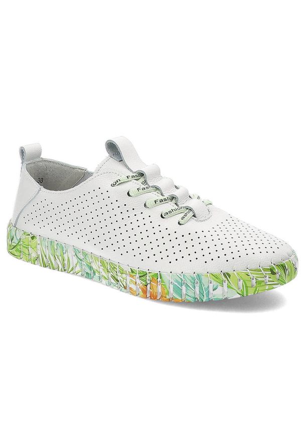 Białe Półbuty Artiker Wygodne Sneakersy Damskie. Kolor: biały. Materiał: skóra. Szerokość cholewki: normalna. Wzór: nadruk