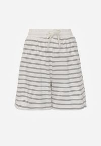 Born2be - Czarno-Białe Bawełniane Szorty w Paski z Wysokim Stanem w Stylu Casual Naunea. Okazja: na co dzień. Stan: podwyższony. Kolor: biały. Materiał: bawełna. Długość: długie. Wzór: paski. Sezon: lato. Styl: casual #8