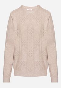 Born2be - Beżowy Sweter z Bawełną Ozdobiony Cyrkoniami Irinaelle. Okazja: na co dzień. Kolor: beżowy. Materiał: bawełna. Wzór: aplikacja. Styl: klasyczny, casual, elegancki #3