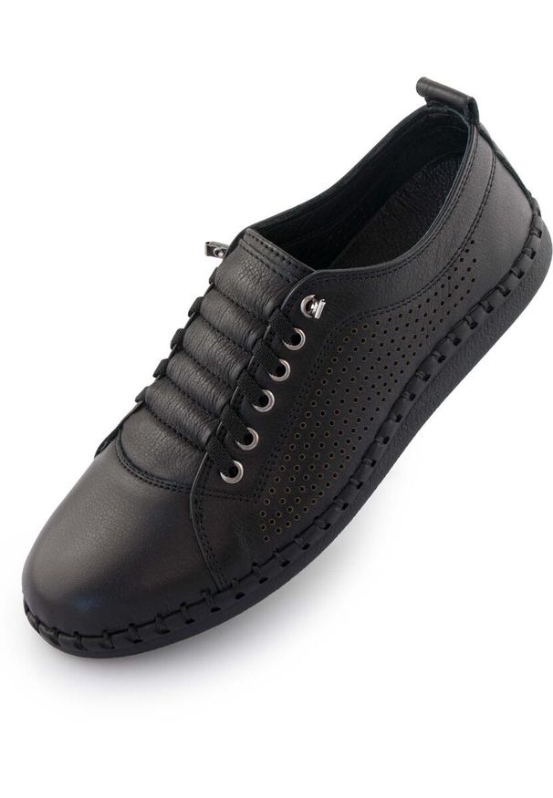 ENELL - Damskie skórzane trampki Nell Czarne - Eleganckie i Trwałe. Kolor: czarny. Materiał: skóra