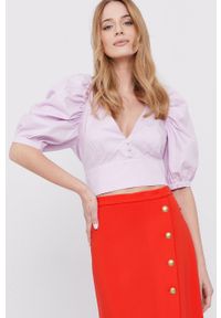 BARDOT - Bardot Bluzka bawełniana damska kolor różowy gładka. Okazja: na co dzień. Kolor: fioletowy. Materiał: bawełna. Wzór: gładki. Styl: casual #5