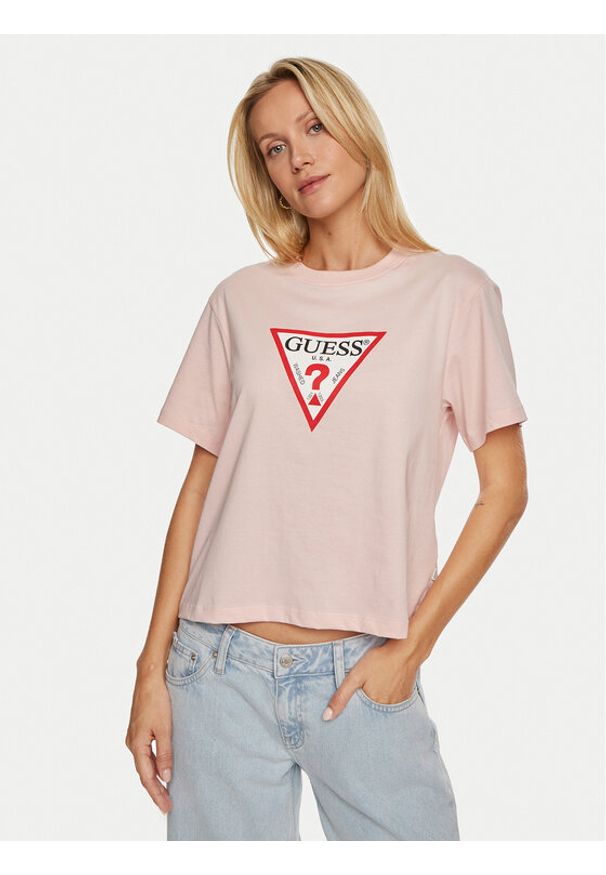 Guess Jeans T-Shirt W4YI73 K8HM0 Różowy Regular Fit. Kolor: różowy. Materiał: bawełna