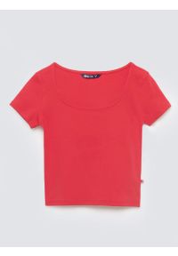 Big-Star - Koszulka damska slim z dekoltem caro czerwona Missa 603. Okazja: na co dzień. Kolor: czerwony. Materiał: materiał, prążkowany, jeans, żakard. Styl: casual #6