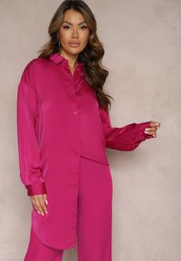 Renee - Fuksjowa Gładka Koszula na Guziki Daphrae. Kolor: różowy. Materiał: materiał. Wzór: gładki #1