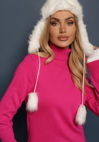 Renee - Fuksjowy Klasyczny Golf ze Ściągaczami przy Rękawach Felinia. Typ kołnierza: golf. Kolor: różowy. Materiał: jeans. Długość rękawa: długi rękaw. Długość: długie. Wzór: aplikacja, bez wzorów. Styl: klasyczny #3