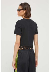 adidas Originals t-shirt damski kolor czarny. Kolor: czarny. Materiał: koronka, materiał, prążkowany. Wzór: aplikacja, koronka #3