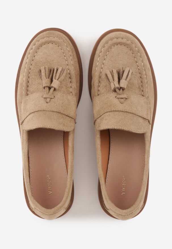 Born2be - Beżowe Mokasyny VICES ze Skórzaną Wkładką i Frędzlami Leuconisse. Okazja: na co dzień. Kolor: beżowy. Materiał: skóra. Wzór: aplikacja. Styl: elegancki, casual