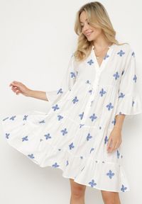 Born2be - Biała Sukienka z Wiskozą o Rozkloszowanym Kroju z Ozdobnym Haftem Arathiel. Okazja: na co dzień, na spacer. Typ kołnierza: dekolt w kształcie V. Kolor: biały. Materiał: wiskoza. Wzór: haft. Sezon: wiosna, lato. Styl: casual, elegancki #7