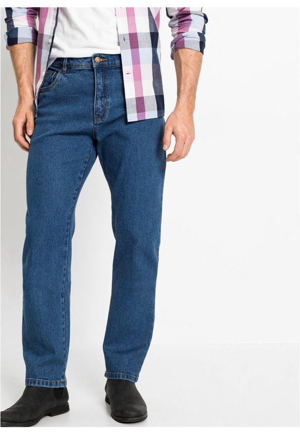 bonprix - Dżinsy ze stretchem classic fit, straight. Stan: podwyższony. Kolor: niebieski. Styl: klasyczny