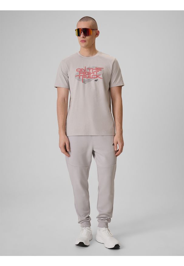 4f - 4F T-shirt regular z nadrukiem męski - szary S. Okazja: na co dzień. Kolor: szary. Materiał: jeans, bawełna, dresówka, dzianina. Wzór: nadruk. Styl: klasyczny, casual